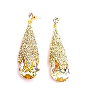 gold toned Chandelier crystal Dangle Teardrop earrings.